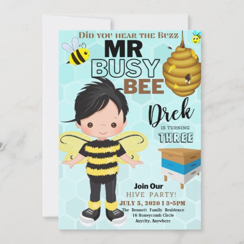 Busy Bee 4 Different Birthday Invitation Card