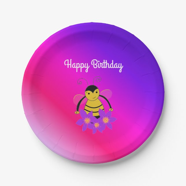 Busy Bee Birthday Paper Plates (Front)