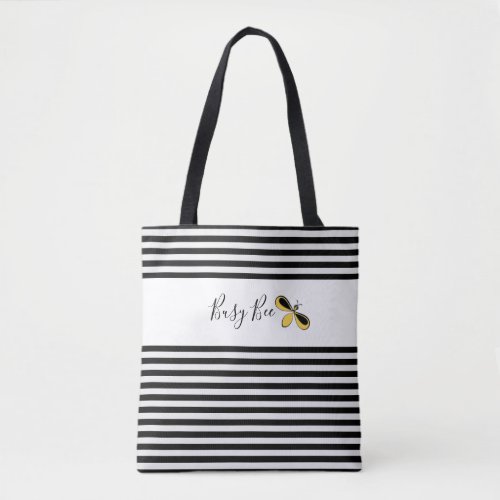 Busy Bee Black and White Stripes Shoulder Tote