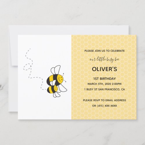 Busy bee bumblebee birthday party invitation