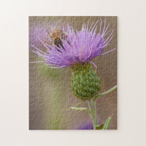 Busy Bee Buried In Purple Thistle Flower Photo Jigsaw Puzzle