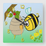 Busy Bee Cute Kid&#39;s Square Wall Clock at Zazzle