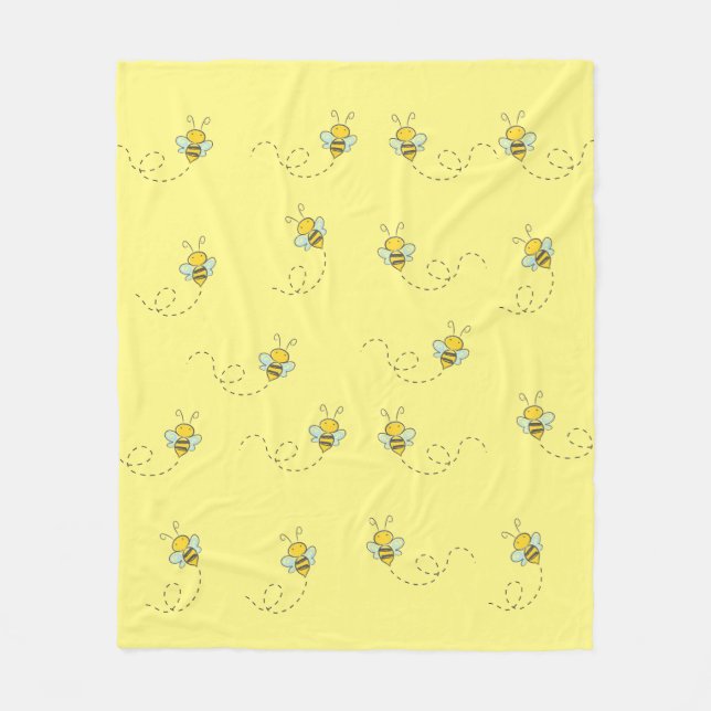 Busy Bee Cute Yellow Pattern Fleece Blanket (Front)