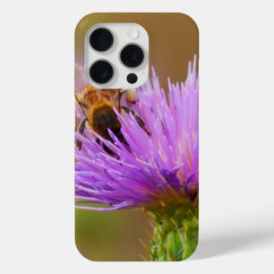 Busy Bee In Purple Thistle Close-Up Photograph iPhone 15 Pro Case