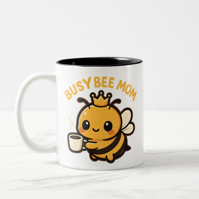 Busy Bee Mom Coffee Bee Two-Tone Coffee Mug (Left)
