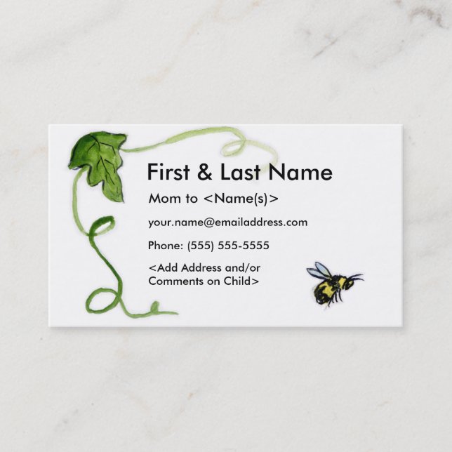 Busy Bee Mommy Custom Photo Calling Playdate Cards (Front)