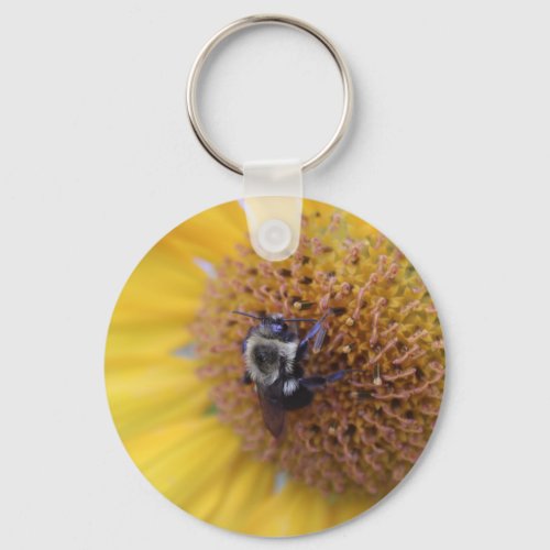 Busy Bee on a Yellow Sunflower Poster Wireless Cha Keychain