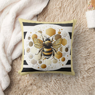 Busy Bee on Honeycomb: Hexagons and Circles Throw Pillow