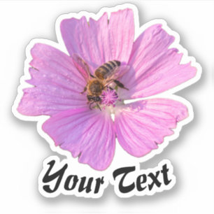 Busy bee on pink flower petals floral spring time sticker