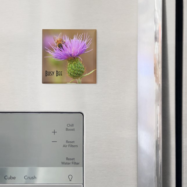 Busy Bee On Purple Thistle Close-Up Photo Template Magnet (In Situ (Fridge))