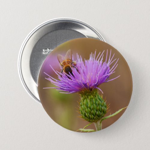 Busy Bee On Purple Thistle Clsoe_Up Photograph Button