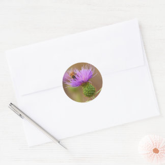 Busy Bee on Purple Thistle Photo Classic Round Sticker