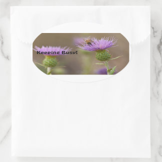 Busy Bee on Purple Thistle Photo Oval Sticker