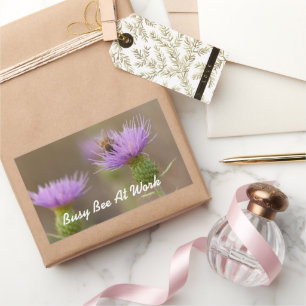 Busy Bee on Purple Thistle Photo Rectangular Sticker