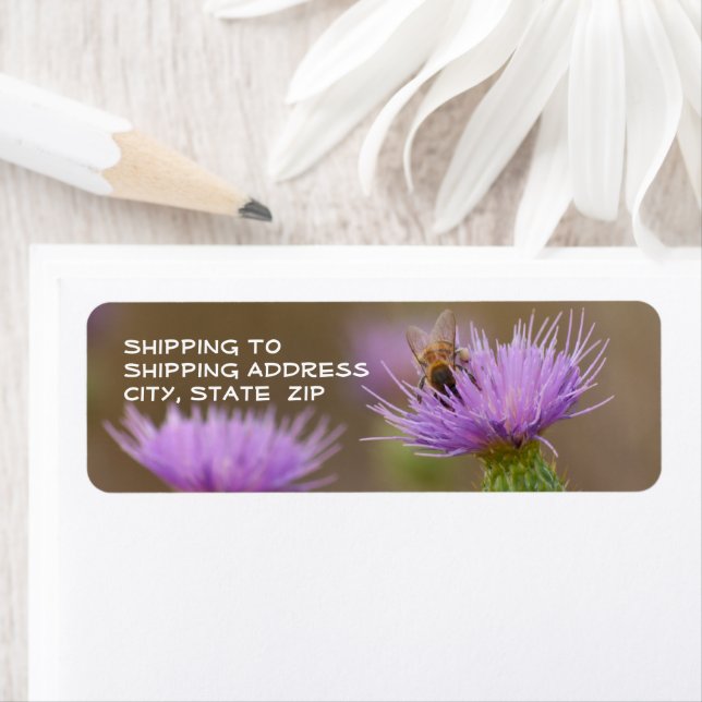 Busy Bee On Purple Thistle Photograph Custom Label (Insitu)