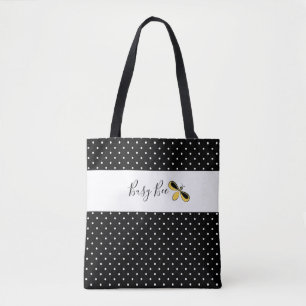 Busy Bee, Tiny White Dots Shoulder Tote  Bag
