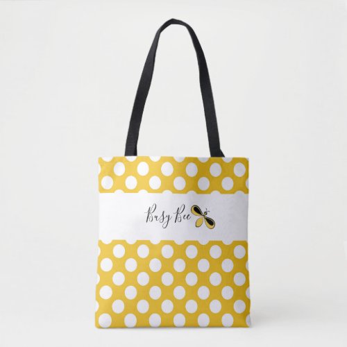 Busy Bee White Polka Dots Shoulder Tote