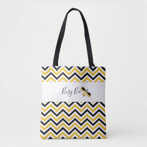 Busy Bee Yellow White  Black Waves Tote