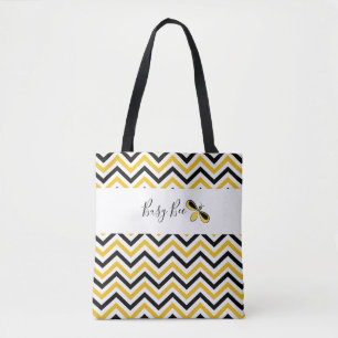 Busy Bee, Yellow, White & Black Waves Tote Bag