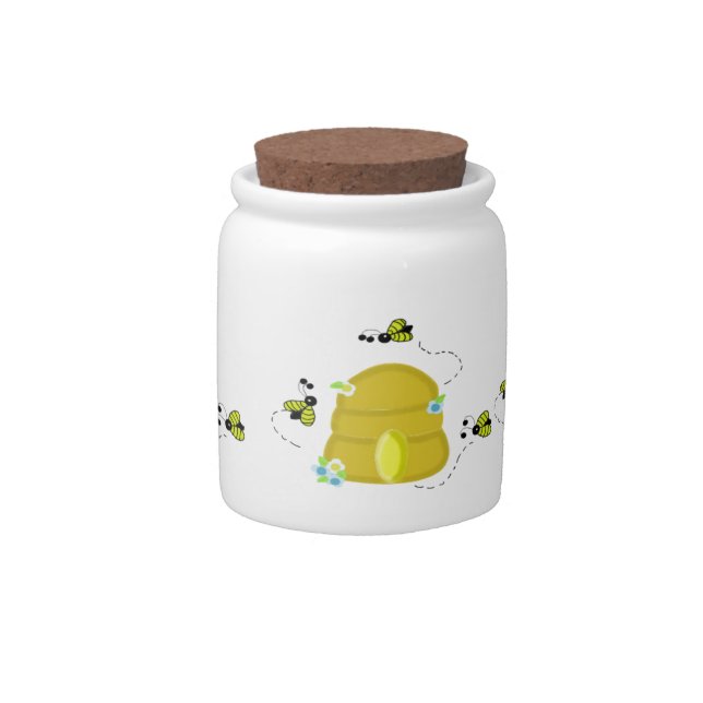 Busy Bees Around Their Beehive Candy Jar (Front)
