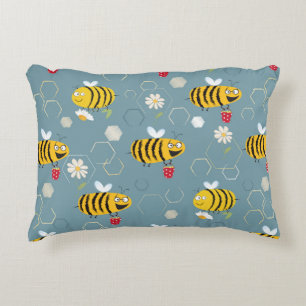 Busy bees buzzing around & pollinating flowers accent pillow