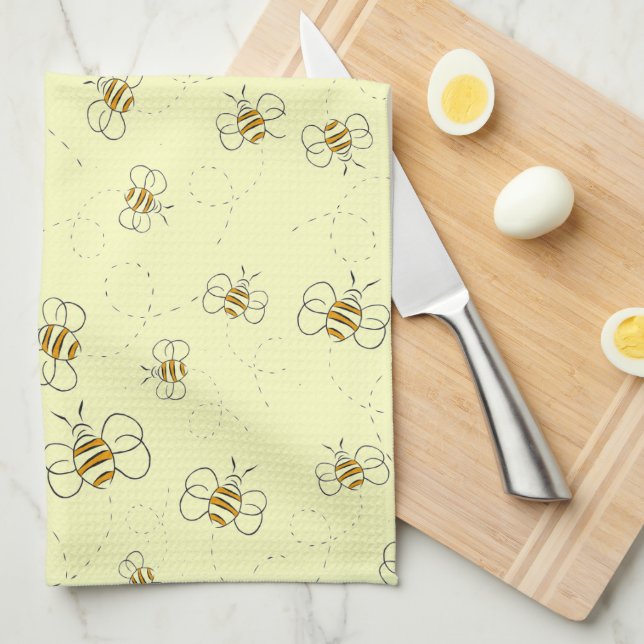 Busy Bees Flight Path Pattern Yellow Kitchen Towel (Quarter Fold)
