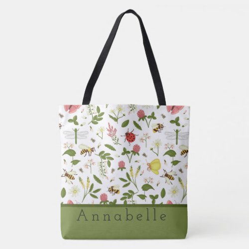 Busy Bees Ladybugs and Butterflies Personalize Tote Bag