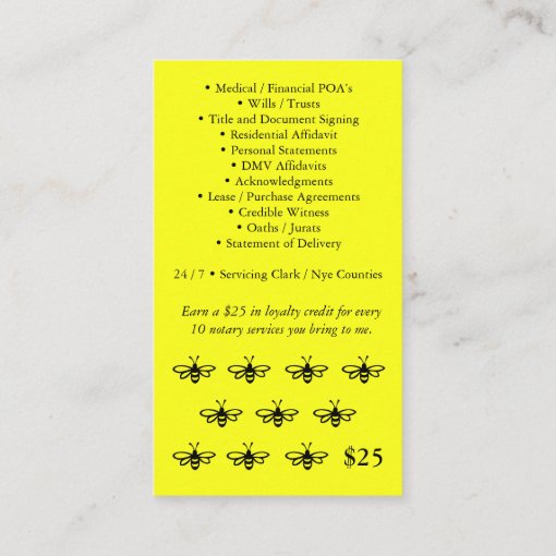 Busy Bee's Mobile Notary Loyalty Card Zazzle