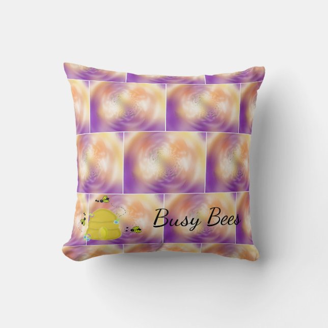 Busy Bees Multicolored Swirl Throw Pillow (Front)