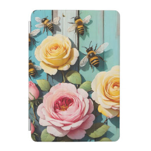 Busy Bees with Pink and Yellow Roses on Old Fence iPad Mini Cover