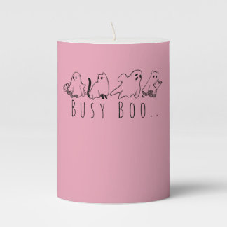 Busy Boo Funny Ghosts & Cat Reading a Book Pillar Candle