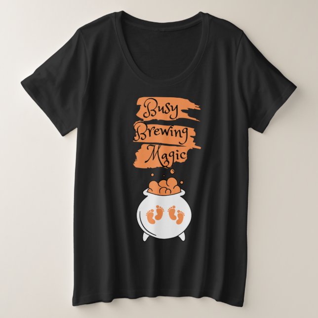 Busy Brewing Magic - Twins Mom-To-Be Halloween Plus Size T-Shirt (Design Front)