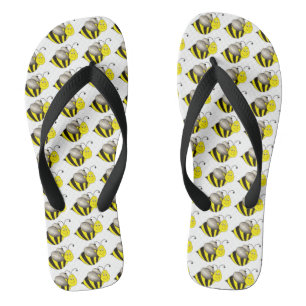 Busy Bumble Bee Bumblebee Yellow Black Bees Print Flip Flops