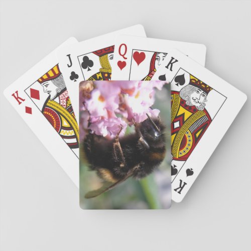 Busy Bumblebee and Pink Flowers Playing Cards