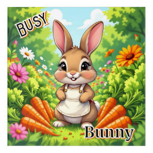 Busy Bunny   Cute Cartoon Kid's Nursery Art
