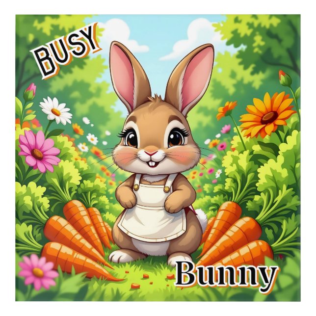 Busy Bunny | Cute Cartoon Kid's Nursery Art (Front)