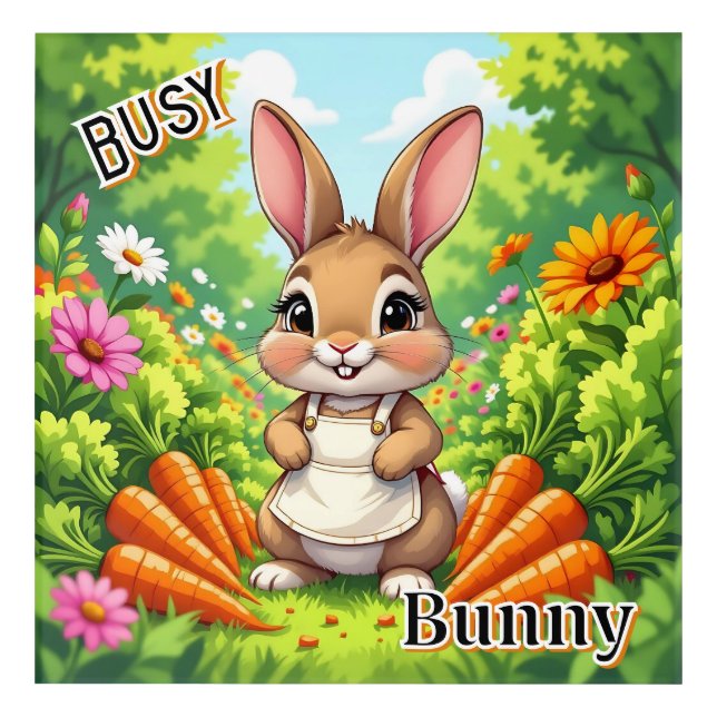 Busy Bunny | Cute Cartoon Kid's Nursery Art (Front)
