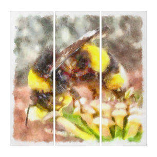 Busy Busy Busy Honey Bee Watercolor Painting Triptych