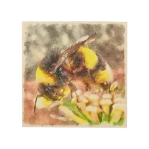 Busy Busy Busy Honey Bee Watercolor Painting Wood Wall Art