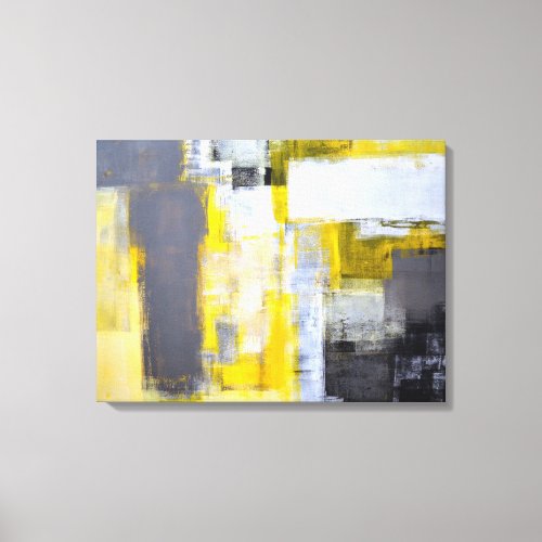 Busy Busy Grey and Yellow Abstract Art Canvas Print