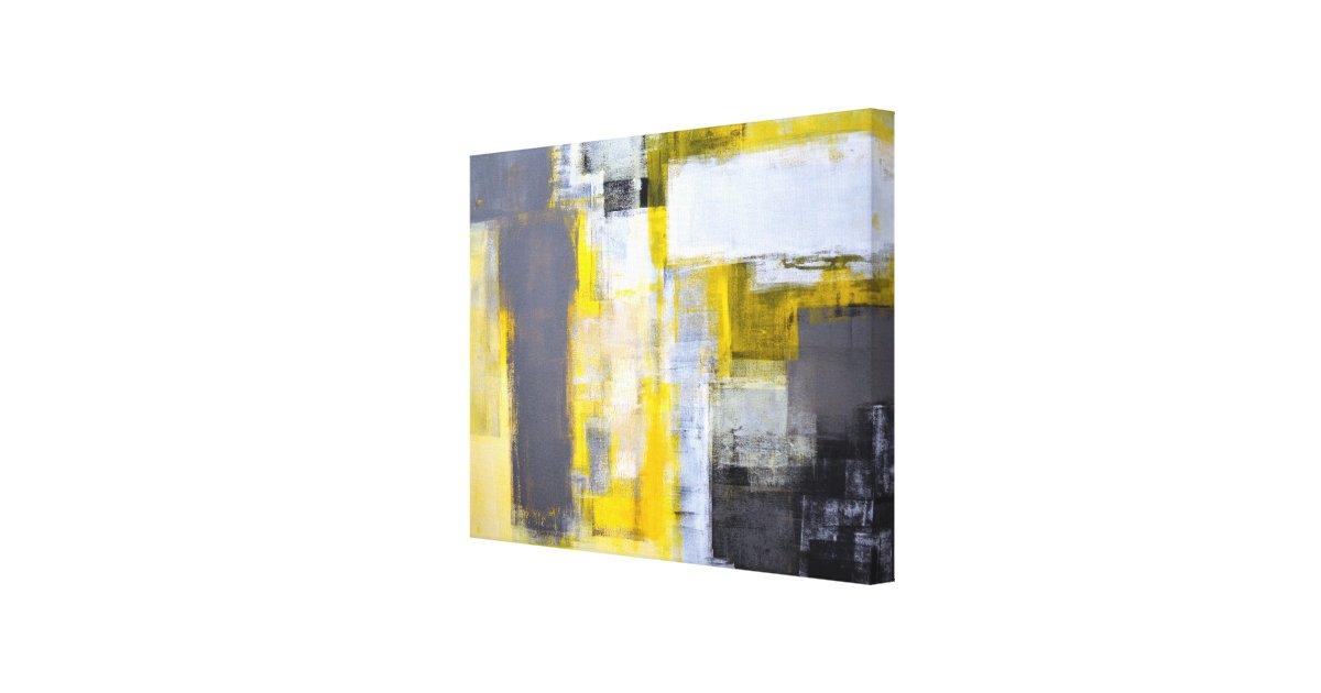 'Busy, Busy' Grey and Yellow Abstract Art Canvas Print | Zazzle