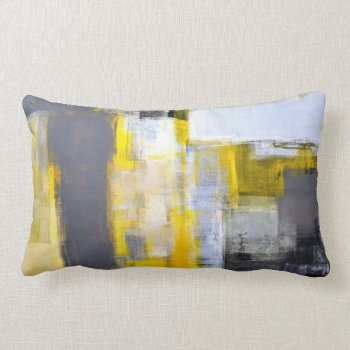 'busy  Busy' Grey And Yellow Abstract Art Lumbar Pillow by T30Gallery at Zazzle