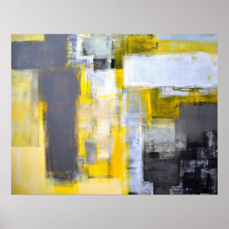 'Busy, Busy' Grey and Yellow Abstract Art Poster