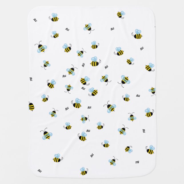 Busy Buzzing Bees Cute Bug Print Baby Blanket (Front)