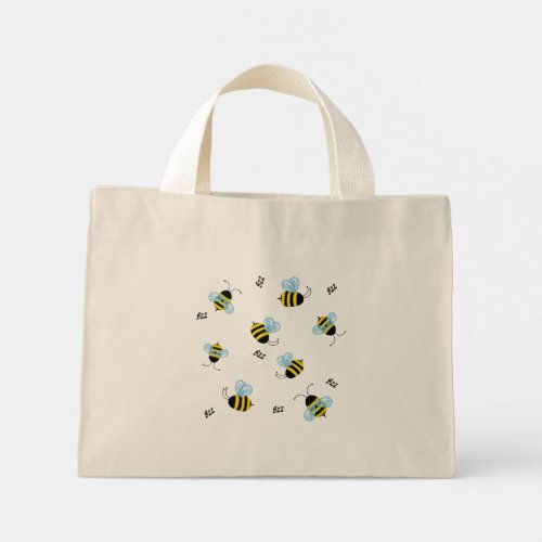Busy Buzzing Bumble Bees Durable Natural Canvas Mini Tote Bag
