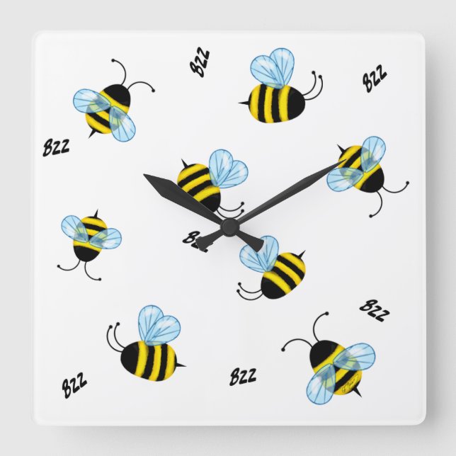Busy Buzzing Bumble Bees Honeybees Square Wall Clock (Front)