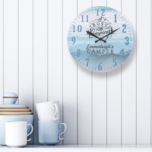 Busy Camping Time Custom Camper Large Clock