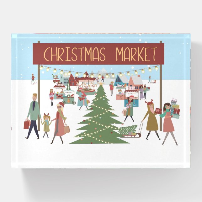 Busy Christmas Market Scene Paperweight (Front)
