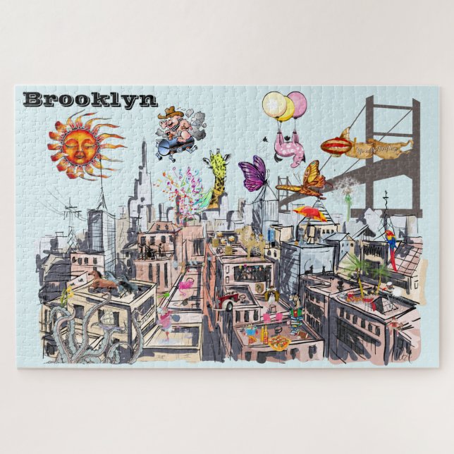 Busy City of Brooklyn Surreal Pop Art Jigsaw Puzzle (Horizontal)