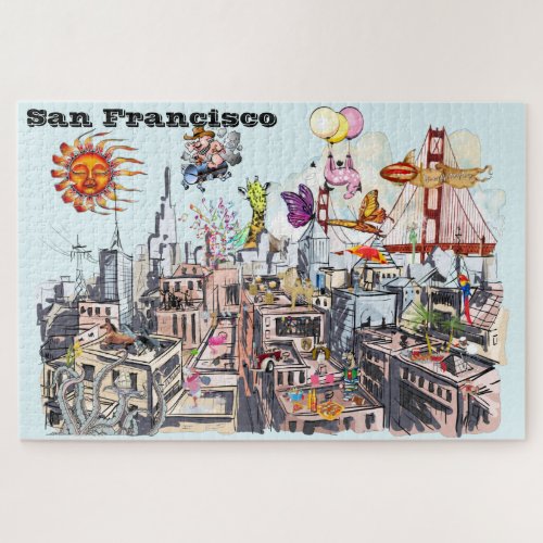 Busy City of San Francisco Surreal Pop Art Jigsaw Puzzle